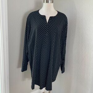 Old Navy Womens Plus 4X Black White Polka Dot Blouse Long Sleeve Shirt